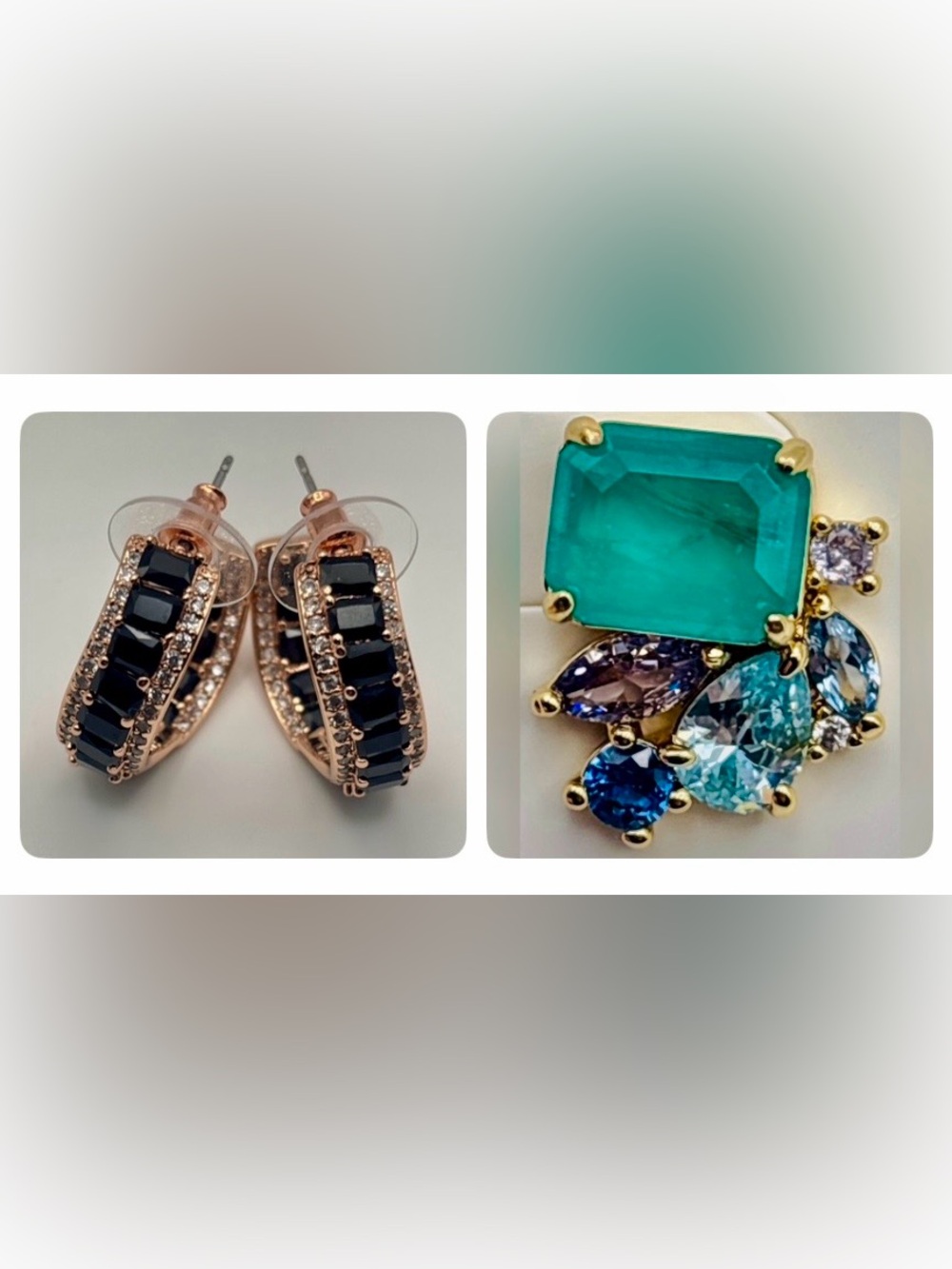 BOMB PARTY Rose Gold Black Onyx Hoops OR Emerald/Topaz Cluster Earrings (Pick 1)